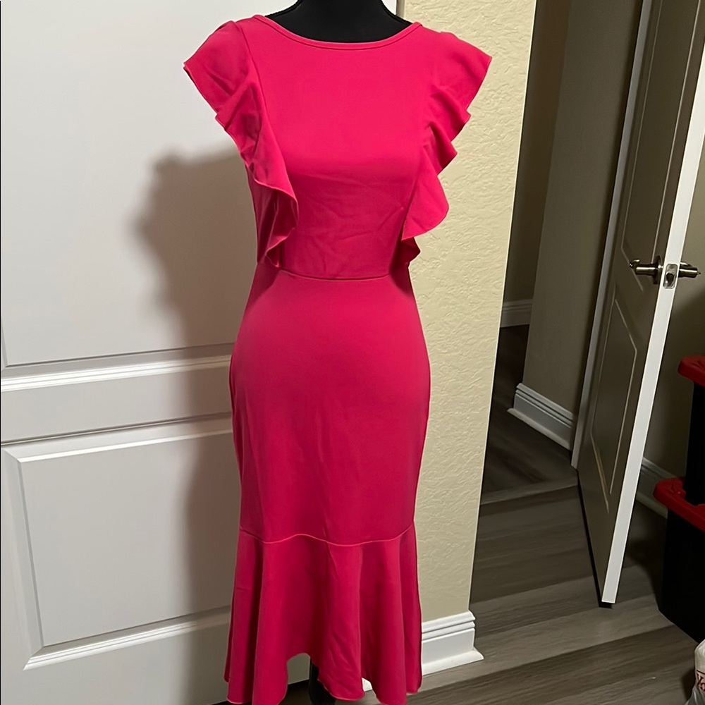 Elegant Pink Ruffle Sleeve Dress